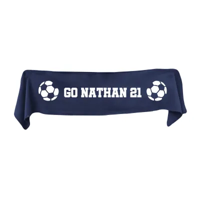Small (75cm x 15cm) Football Theme - Navy Blue Fleece Fabric (Personalised with Text)