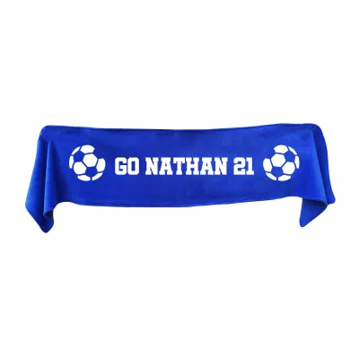 Small (75cm x 15cm) Football Theme - Royal Blue Fleece Fabric (Personalised with Text)