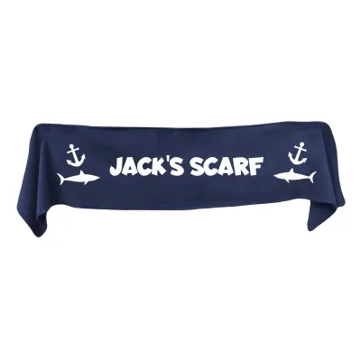 Medium (100cm x 20cm) with Sharks and Anchor Print - Navy Blue Fleece Fabric (Personalised with Text)