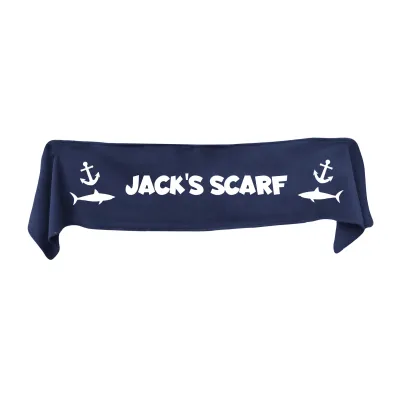 Small (75cm x 15cm) with Sharks and Anchor Print - Navy Blue Fleece Fabric (Personalised with Text)