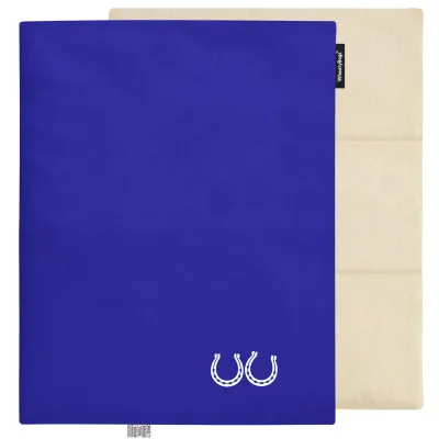 (Wheat Filling) 40cm x 30cm (3 Compartments) (Horse Shoe Print) - Royal Blue Cotton Fabric (Unscented) with Removable Cover (Personalised with Text)