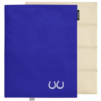 (Wheat Filling) Approx. 40cm x 30cm (6 Compartments) (Horse Shoe Print) - Royal Blue Cotton Fabric (Unscented) with Removable Cover (Personalised with Text)