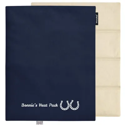 (Wheat Filling) Approx. 40cm x 30cm (6 Compartments) (Horse Shoe Print) - Navy Blue Cotton Fabric (Unscented) with Removable Cover