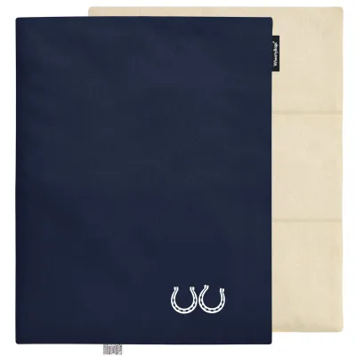 (Wheat Filling) 40cm x 30cm (3 Compartments) (Horse Shoe Print) - Navy Blue Cotton Fabric (Unscented) with Removable Cover (Personalised with Text)