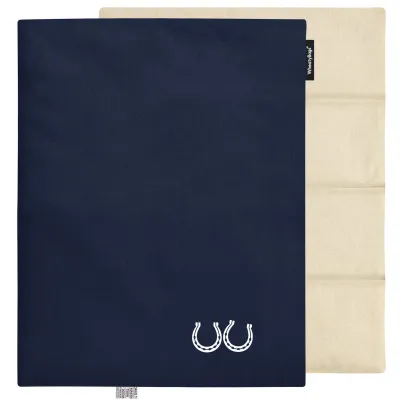 (Wheat Filling) Approx. 40cm x 30cm (6 Compartments) (Horse Shoe Print) - Navy Blue Cotton Fabric (Unscented) with Removable Cover (Personalised with Text)